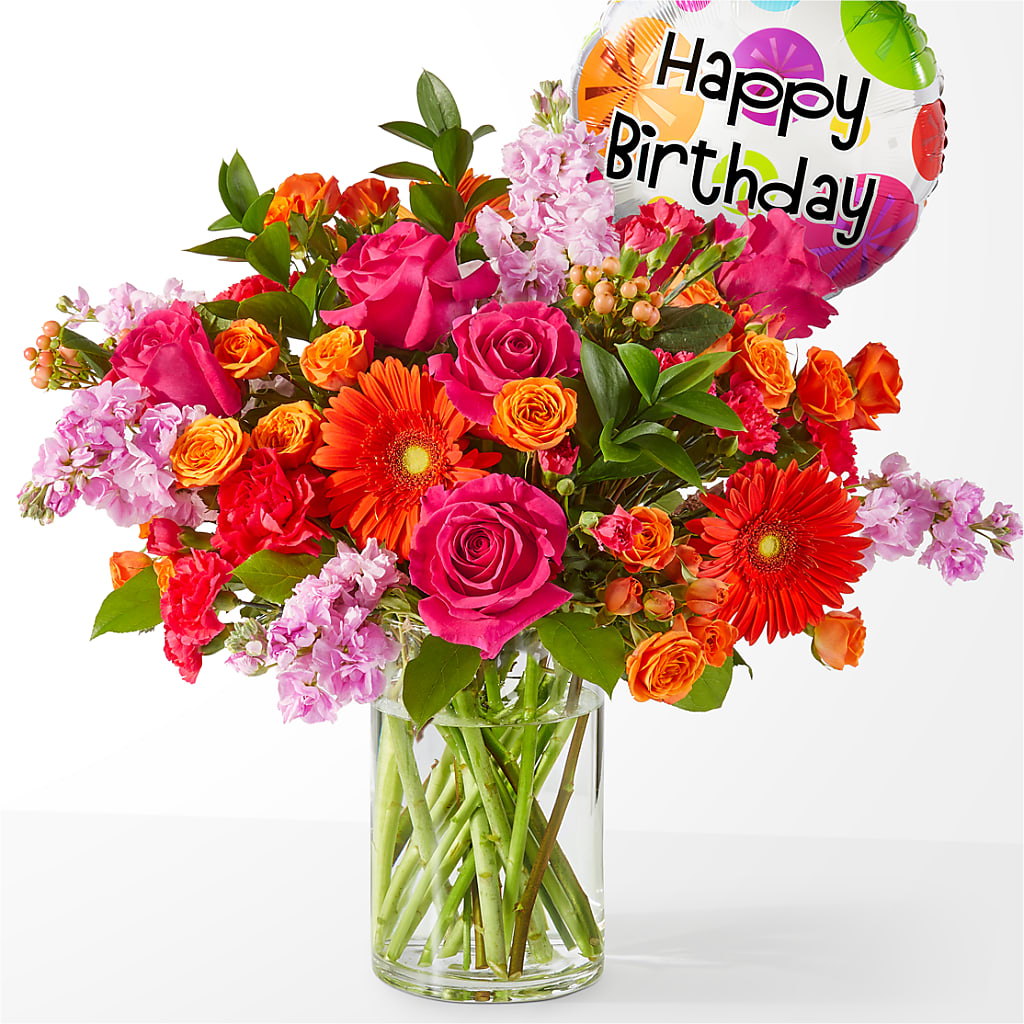 Fiesta Bouquet with Birthday Balloon – Edith Vl, Minneapolis MN