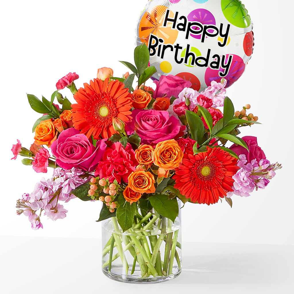 Fiesta Bouquet with Birthday Balloon – Edith Vl, Minneapolis MN