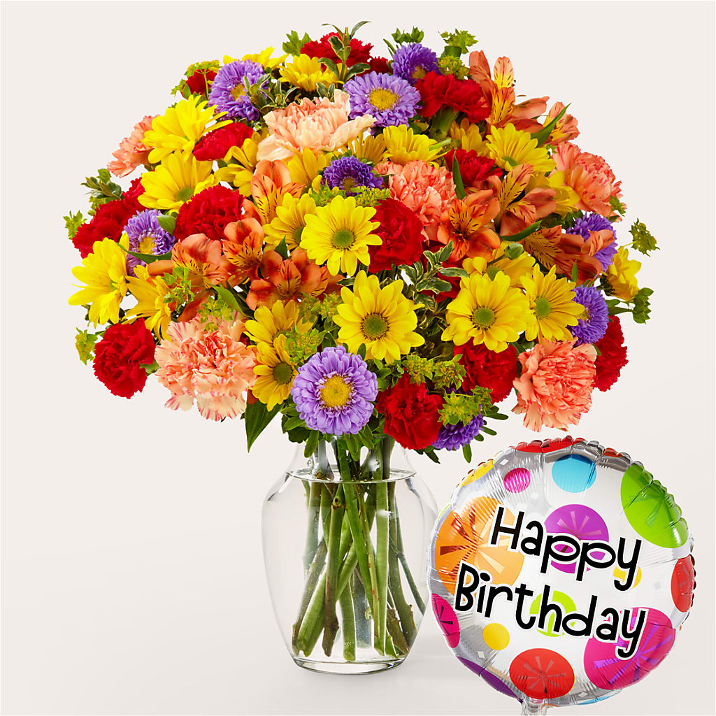 Kaleidoscope Bouquet with Birthday Balloon – Edith Vl, Minneapolis MN