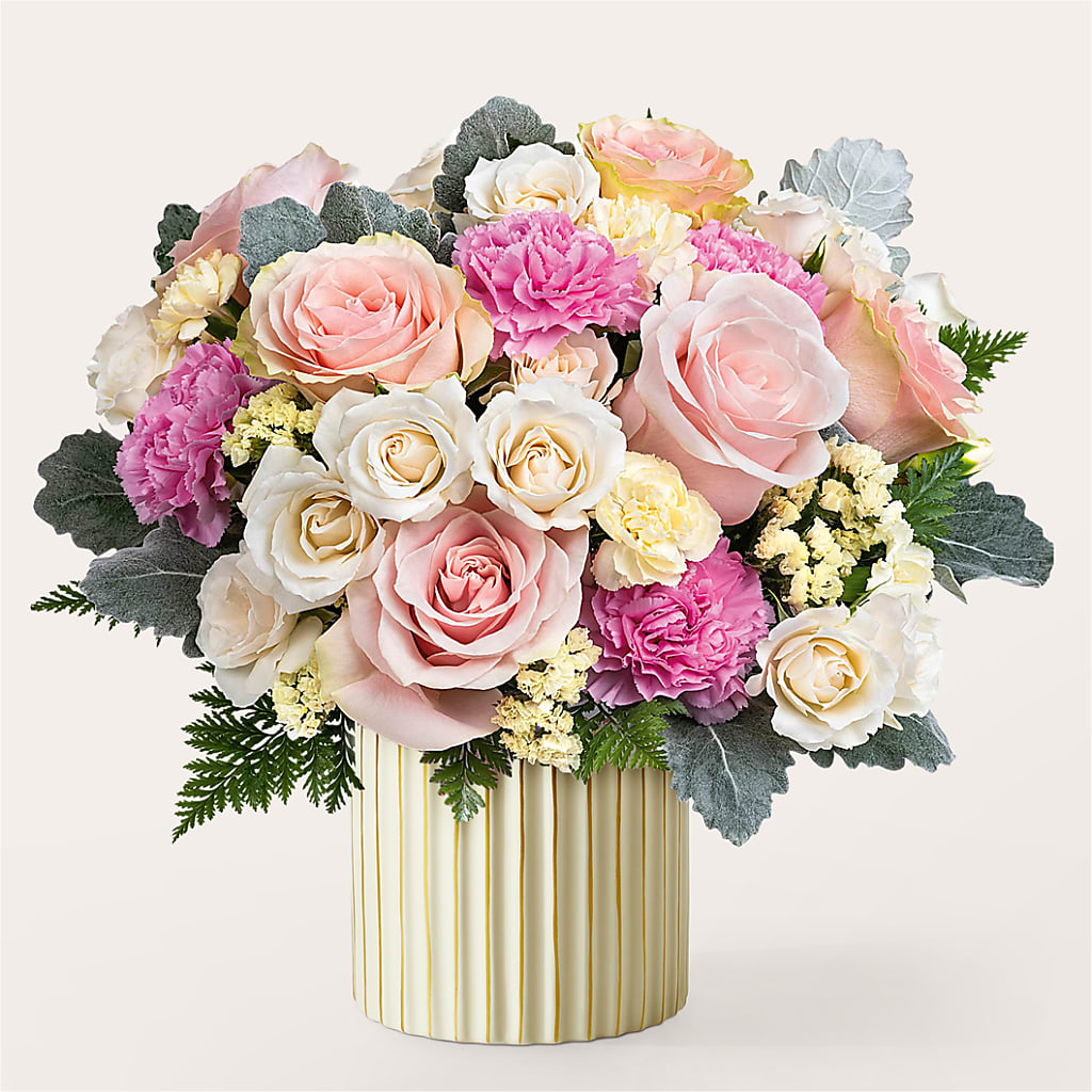 Blissful Moments Bouquet with Ivory Vase – Edith Vl, Minneapolis MN