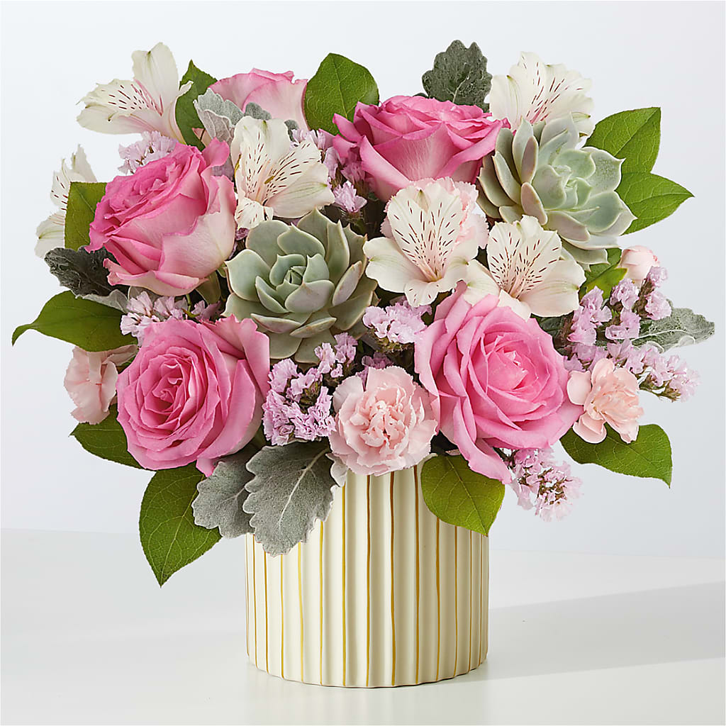 Dusty Rose Bouquet with Ivory Vase – Edith Vl, Minneapolis MN